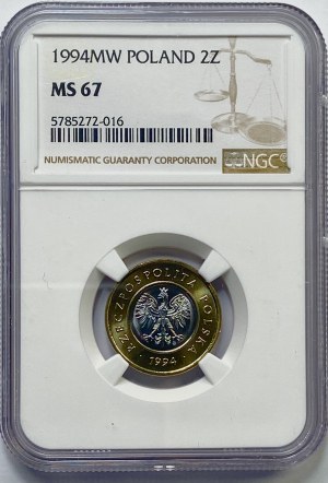 2 złote 1994 - NGC MS 67 - 2-ga max nota