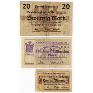 Konigsberg / Królewiec - Set 3 sztuk 50 fenigów i 20 marek 1918, 50 miliardów marek 1923