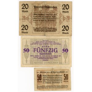 Konigsberg / Królewiec - Set 3 sztuk 50 fenigów i 20 marek 1918, 50 miliardów marek 1923