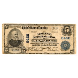 USA - 5 dolarów 1920 ( seria 1902) The Marine National Bank od Milwaukee