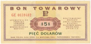 Bon Towarowy PKO 5$ GE 0659482 1 października 1969 - 20 - 02 - 1985