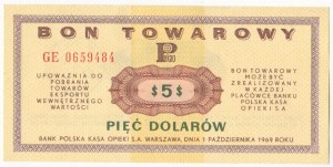 Bon Towarowy PKO 5$ GE 0659484 1 października 1969 - 20 - 02 - 1985