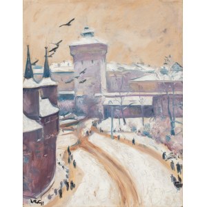 Wojciech Weiss (1875 - 1950), Zimowy widok na Barbakan i Bramę Floriańską
