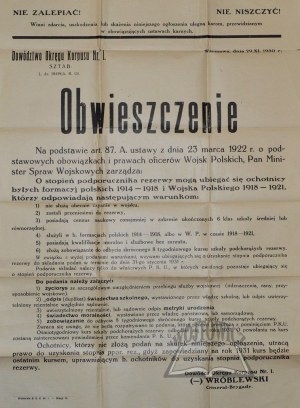 OBWIESZCZENIE o podstawowych obowiązkach i prawach oficerów Wojsk Polskich.
