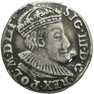 Zygmunt III Waza, Trojak Olkusz 1589, znak Mikołaja Hevela de Colpino