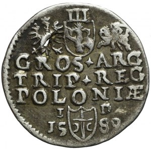 Zygmunt III Waza, Trojak Olkusz 1589, znak Mikołaja Hevela de Colpino