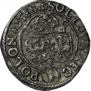Zygmunt III Waza, Szeląg 1588, Olkusz, półruszt, pierwszy szeląg Zygmunta,
