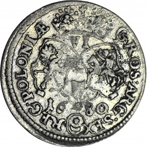 Jan III Sobieski, Szóstak 1680 TLB, Bydgoszcz, belka pomiędzy tarczami