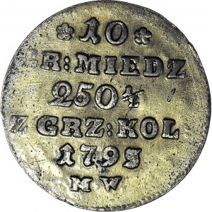 Stanisław A. Poniatowski, 10 groszy miedziane 1793 przebite z 1792