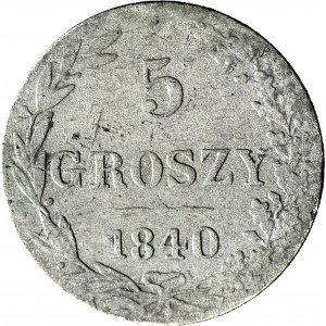 Królestwo Polskie, 5 groszy 1840, 5 w dacie prosto, niska