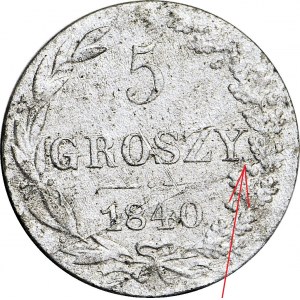 R-, Królestwo Polskie, 5 groszy 1840, kropka po GROSZY.