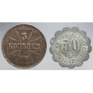 3 kopiejki 1916 OST Berlin + 50 fenigów 1920 Szczecin