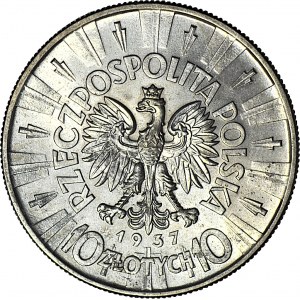 10 złotych 1937, Piłsudski, rzadszy rocznik, menniczy