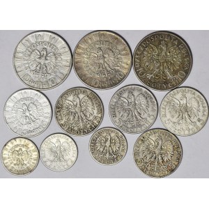 II RP, zestaw 11 monet, 10, 5 i 2 złote PIłsudski i Głowa