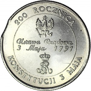 R-, 10.000 złotych 1991, 200 r. Konstytucji 3 maja, DESTRUKT - błąd wykrawania krążka
