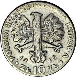 R-, 10 złotych 1965 VII wieków Warszawy, DESTRUKT, skrętka ok. 275 stopni