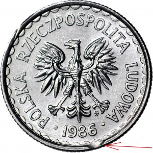 R-, 1 złoty 1986, DESTRUKT - błąd wykrojnika