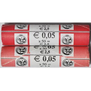 Belgia, 2 rolki po 50 szt., 5 centów 1999, pierwszy rocznik