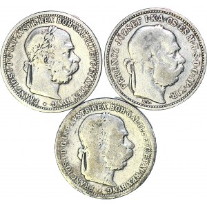 Austria, Franciszek Józef I, zestaw 3 szt. 1 korona 1893, 1894, 1905