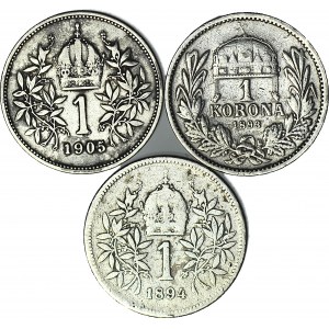 Austria, Franciszek Józef I, zestaw 3 szt. 1 korona 1893, 1894, 1905
