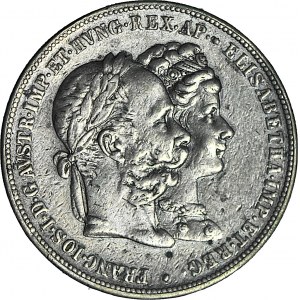 Austria, 2 floreny 1879, Wiedeń, 25. rocznica zaślubin z Elżbietą