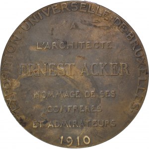 Belgia, medal 1910, Ernest Agker architekt, brąz 65mm