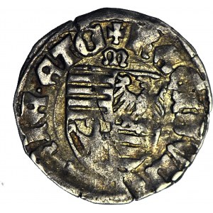 Węgry, Zygmunt Luksemburski (1387-1437), Denar, m nad tarczą, piękny