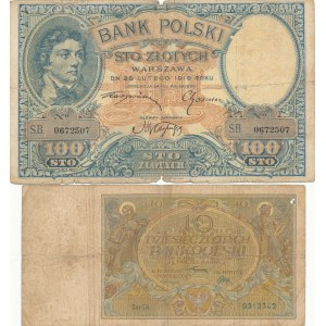 10 złotych 1926, seria CA + 100 złotych 1919