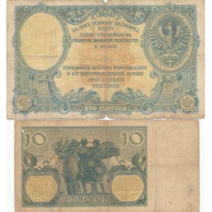 10 złotych 1926, seria CA + 100 złotych 1919