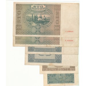 1, 2, 5 i 100 złotych 1941 - łącznie 6 sztuk