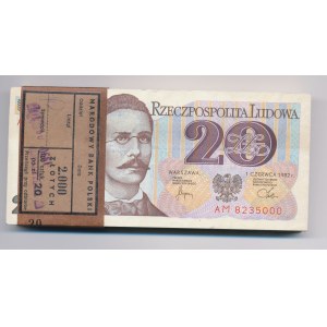 Paczka bankowa 20 złotych 1982 Traugutt, ser. AH, 100sztuk