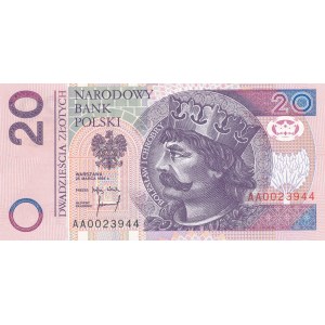 20 złotych 1994, druk TDLR Londyn, AA 0023944, dwa zera na początku