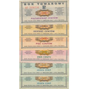 Pewex Bon Towarowy, zestaw 6 szt. 1, 2, 5, 10 i 50 centów 1969