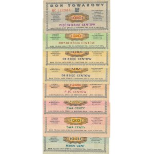 Pewex Bon Towarowy, zestaw 8 szt. 1, 2, 5, 10,20 i 50 centów 1969