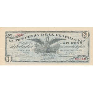 Meksyk, La Tesorería de la Federación, Saltillo, 1 peso (1 dolar) 1914, seria B-B