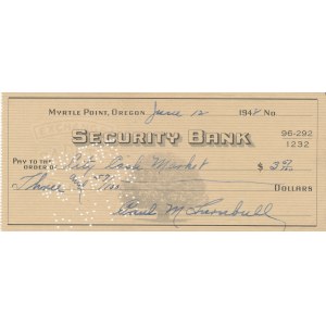 Stany Zjednoczone Ameryki (USA), czek 1948, 3,57 USD, Martle Point, Oregon