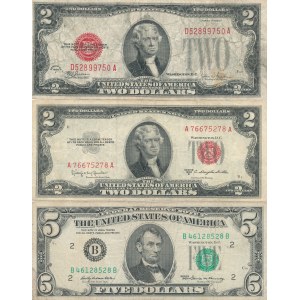 Stany Zjednoczone Ameryki (USA), zestaw 3 szt. 2 dolary 1928 i 1953, oraz 5 dolarów 1969