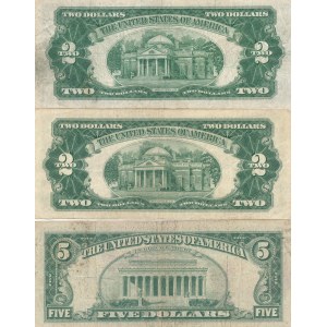 Stany Zjednoczone Ameryki (USA), zestaw 3 szt. 2 dolary 1928 i 1953, oraz 5 dolarów 1969