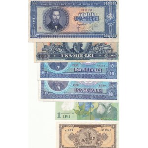Rumunia, Zestaw 6 szt. , 1000 lei 1948 i 1950, 100 lei 1966 (2szt.), 1 lei (2 szt.)
