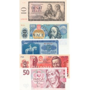 Czechosłowacja, zestaw 5szt., 10 koron 1987 i 1997, 25 Koron 1953, 20 koron 1988, 10 koron 1960