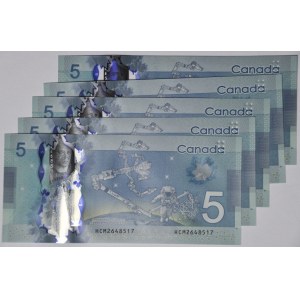 Kanada, zestaw 5 szt., 5 dolarów 2013, ser. NMC, polimerowe