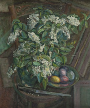 Emil Krcha (1894-1972), Martwa natura z białymi bzami, 1943 r.