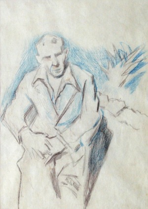 Stanisław Kamocki (1875-1944), Autoportret-siedzący na tarasie z rośliną w tle