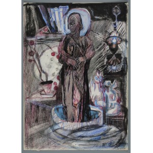 Janina Muszanka-Łakomska (1920-1982), Still life with figure of a saint, ca.1981