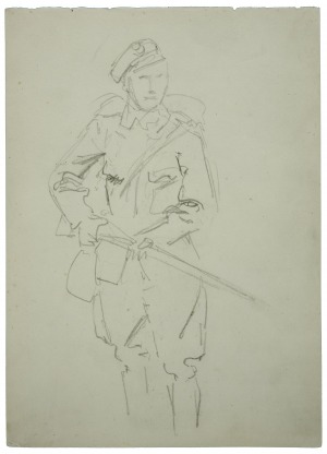 Wojciech Kossak (1856-1942), Żołnierz stojący z karabinem w rękach-szkic