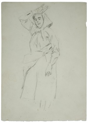Wojciech Kossak (1856-1942), Dziewczyna wiejska z grabiami-szkic