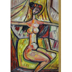 Eugeniusz Gerlach (B.1941), Nude against a background of drapery, 1991