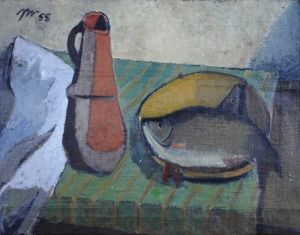 Jerzy Krawczyk (1921-1969), Martwa natura z rybą, 1955