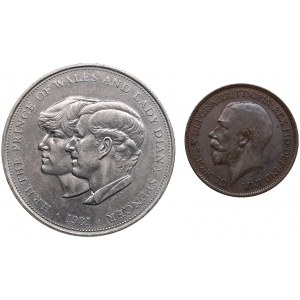 Great Britain 1/2 penny 1923 & silver medal Royal wedding 1981