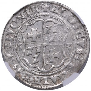Riga 1/2 mark 1553 - Wilhelm Markgraf von Brandenburg & Heinrich von Galen (1551-1556) - NGC MS 62